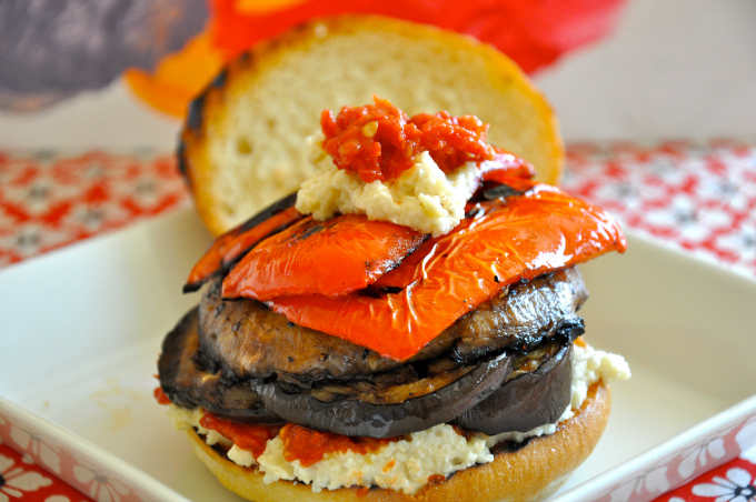 Roasted Veggie Sandwich with Ricotta and Sun dried Tomato Sauce