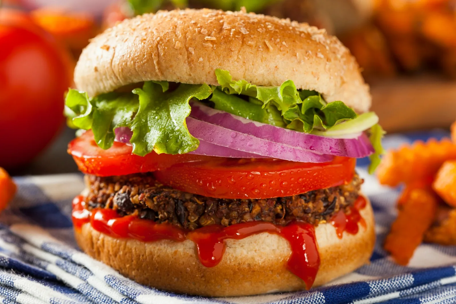 Quinoa Burger with Mushrooms, Yams & Tomato Chutney