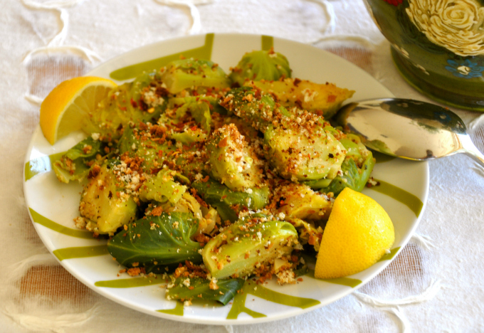 Brussels Sprouts with Lemon, Garlic & Toasted Bread Crumbs