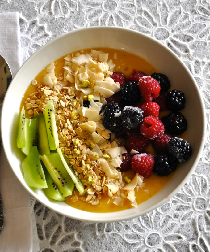 Healthy Vegan Breakfast Bowl with Mango Pudding