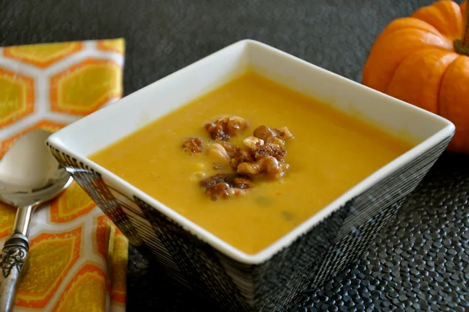 Curried Butternut Squash Soup with Sweet & Spicy Walnuts