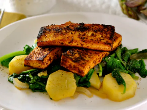 Easy Tofu Sugar Glazed with Kale & Yams