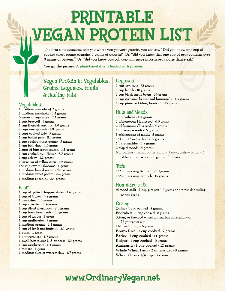 Free Downloadable Vegan Protein List for Health & Wellness