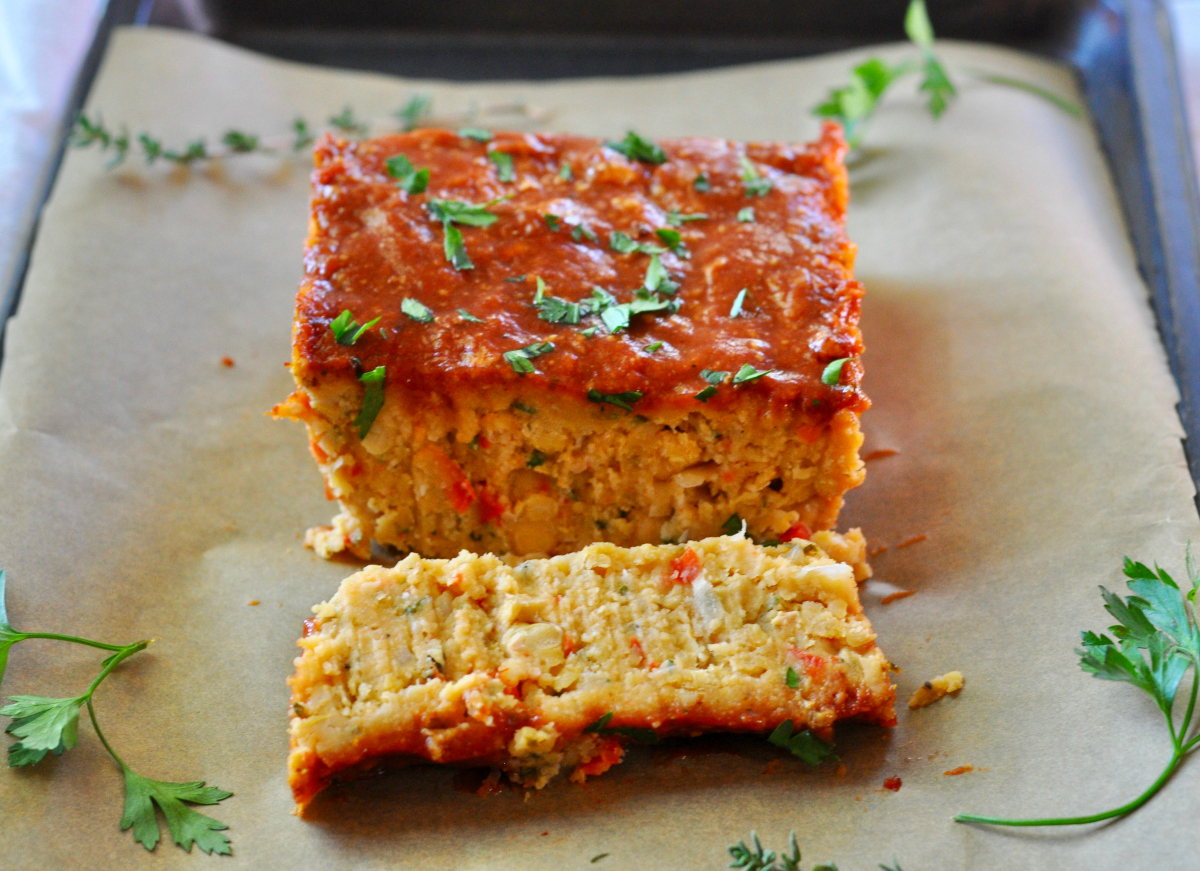 Vegan Meatloaf with Chickpeas and Tomato Maple Glaze