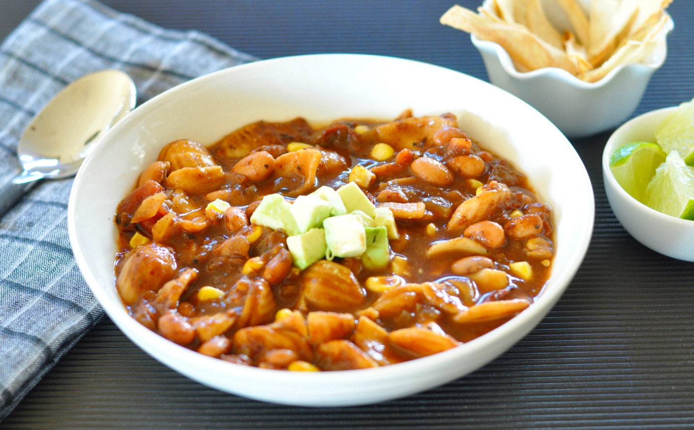 Smoky Ancho Chile Sauce Pinto Bean Soup with Orrecchiette Pasta