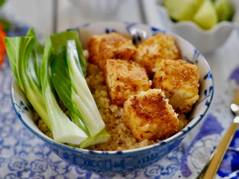 Easy Baked Tofu with Gluten-Free Coconut Panko Breadcrumb Crust