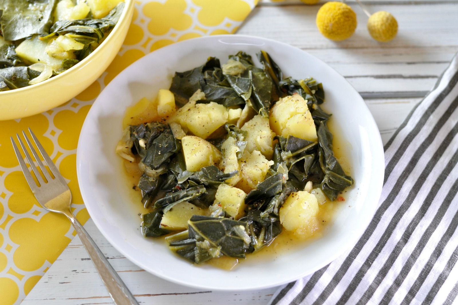 Long, slow, simmering makes these vegan collard greens and potatoes an ideal choice for healthy vegan comfort food. The nutritional yeast adds a deep rich cheesy flavor. (#vegan) ordinaryvegan.net