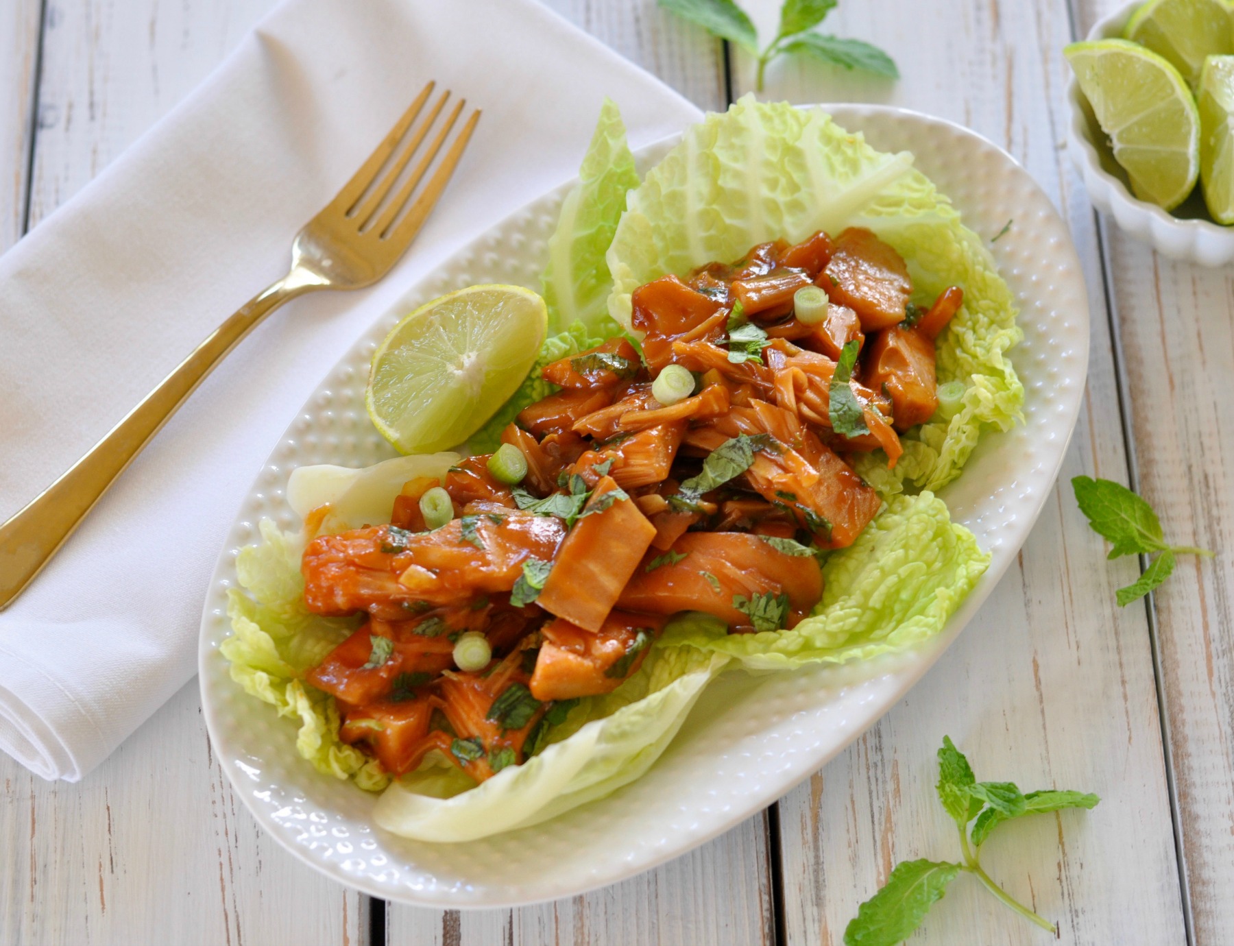 Sriracha & Garlic Pulled Jackfruit with Mint & Cilantro