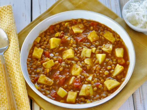 Indian Lentil Soup with Sweet Potatoes, Turmeric & Ginger