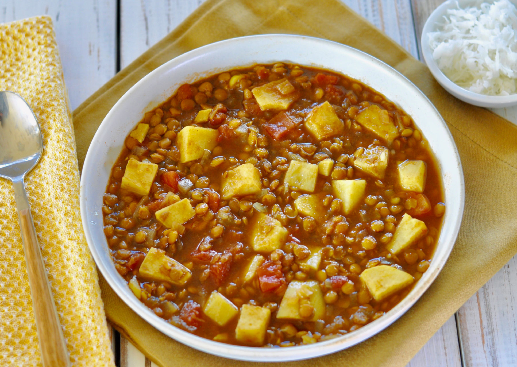 Indian Lentil Soup with Sweet Potatoes, Turmeric & Ginger