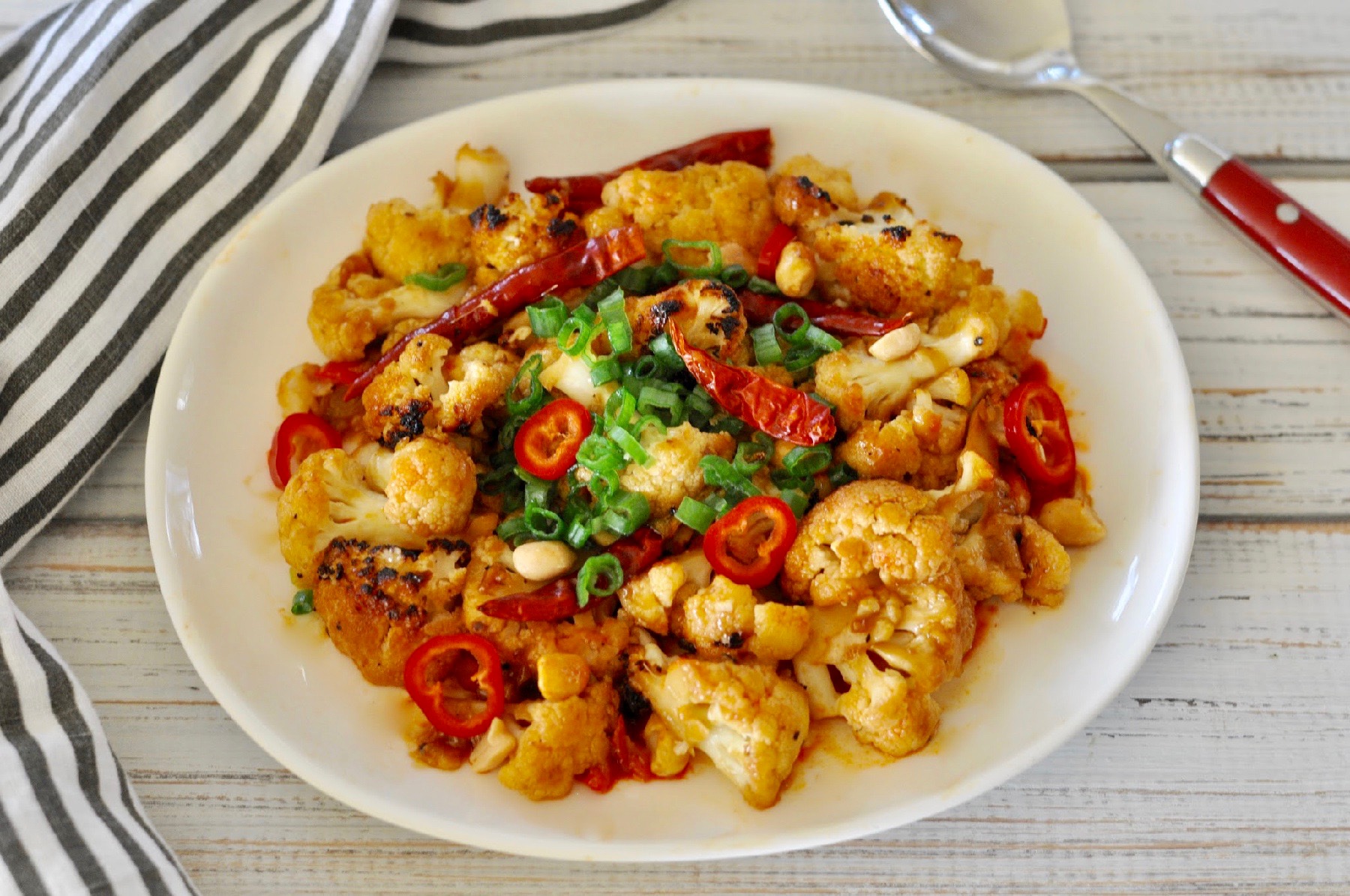 Spicy Cauliflower Stir Fry with Peanuts & Chilies