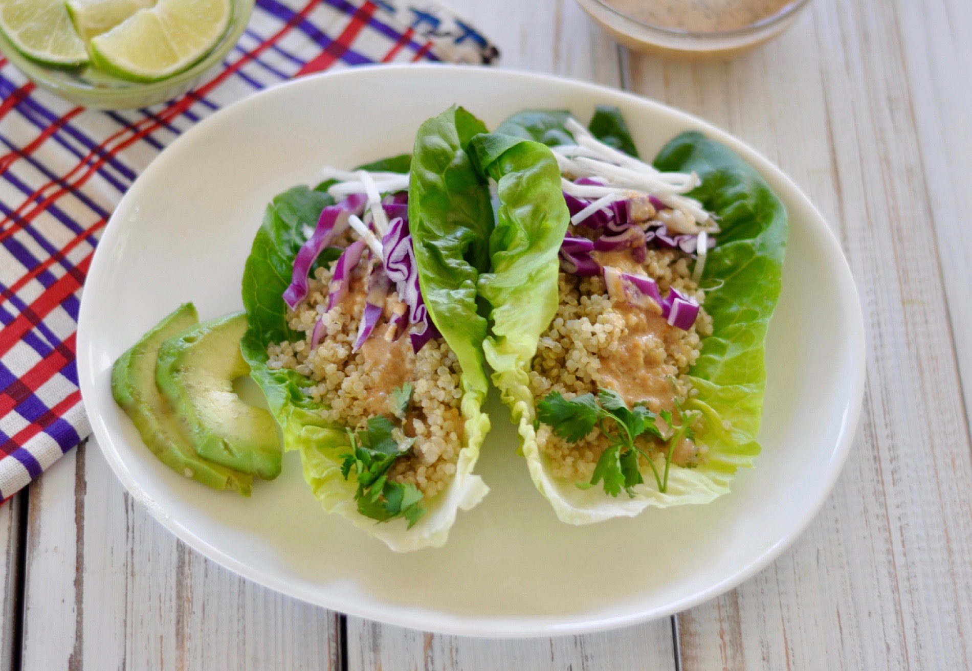 These delicious vegan lettuce wraps are an easy high-protein recipe. Topped with a healthy peanut sauce that can be enjoyed on just about anything! (#vegan) ordinaryvegan.net