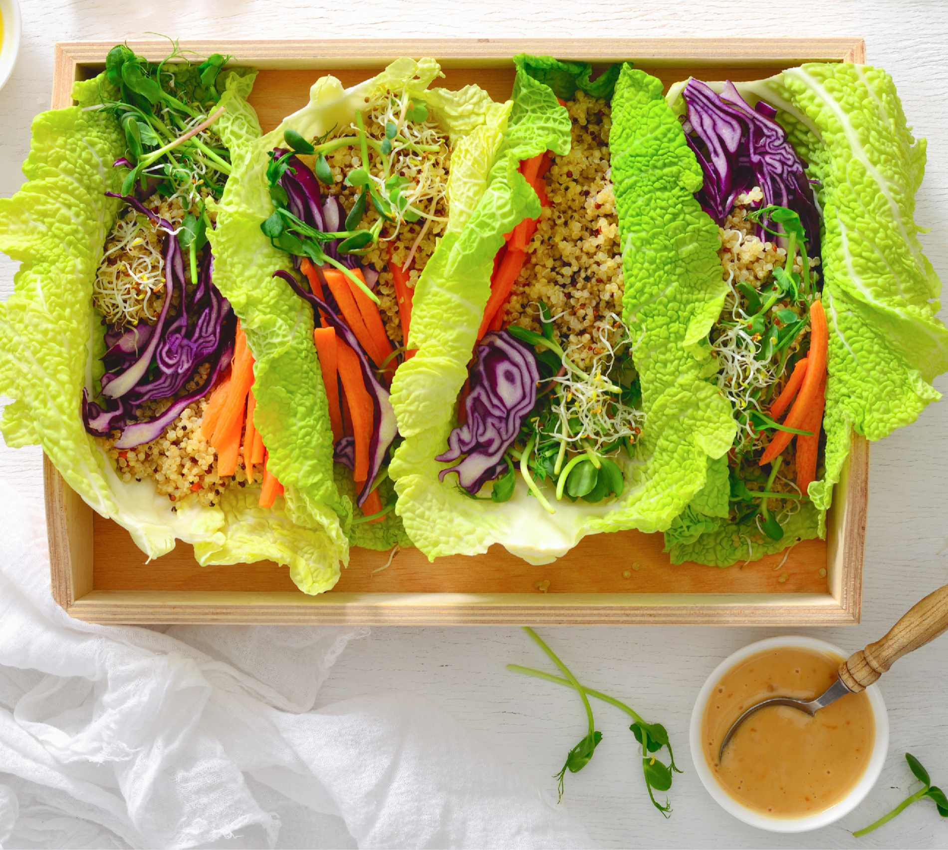 Vegan Lettuce Wraps with Healthy Delicious Peanut Sauce