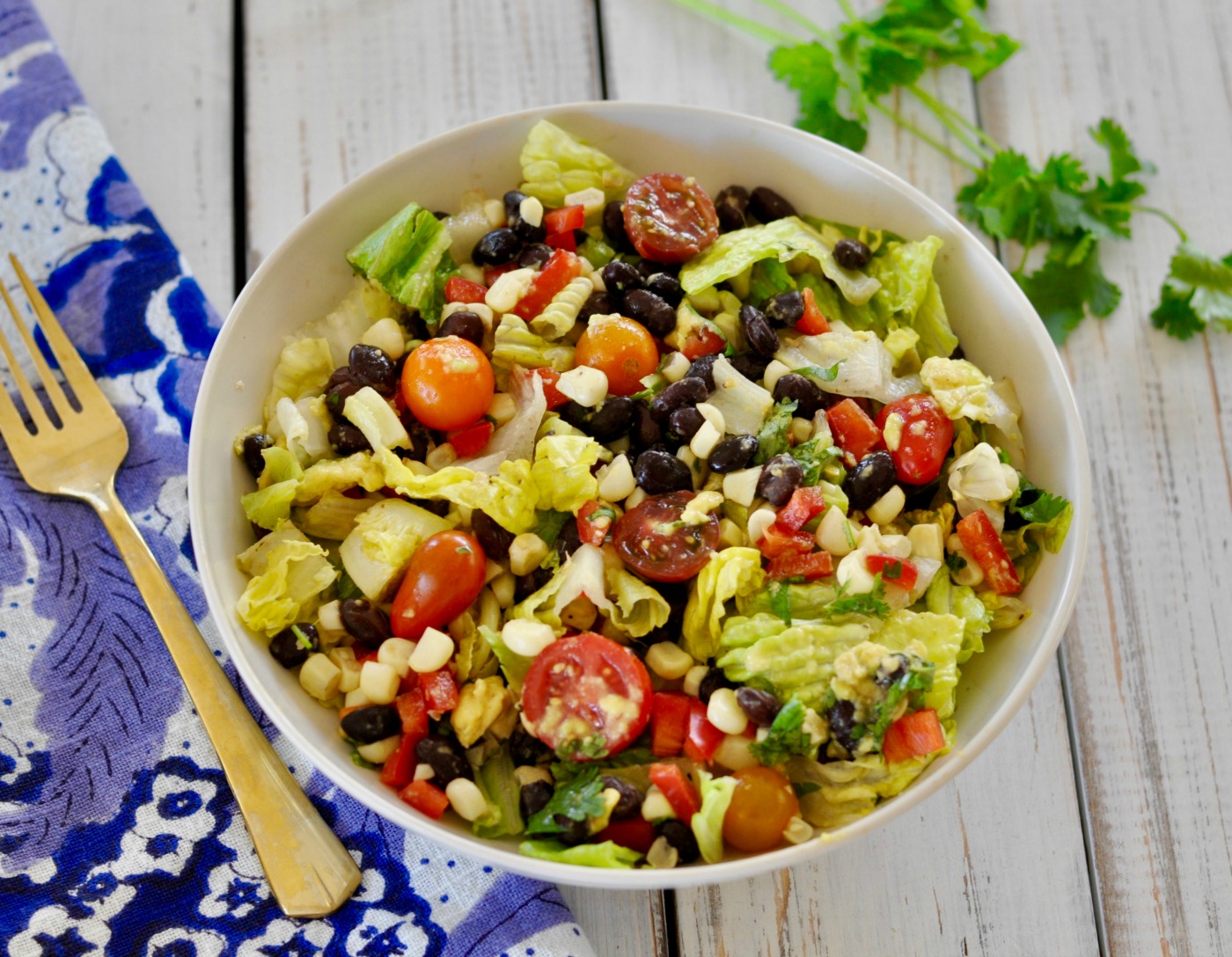 Vegan Corn Salad with Black Beans & Oil-Free Avocado Lime Dressing