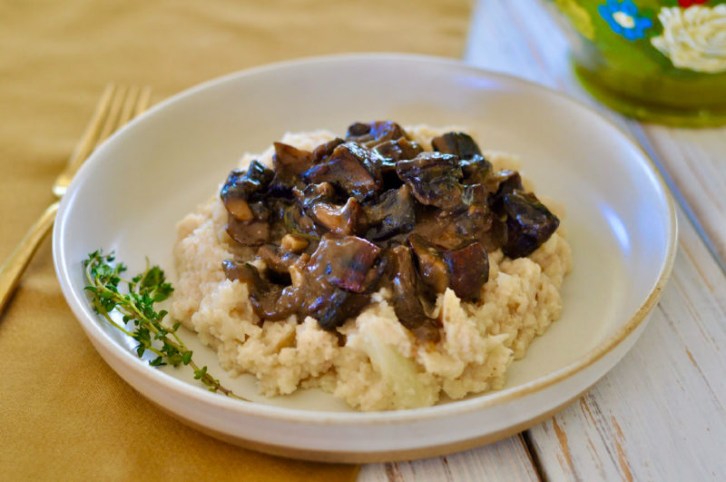 Mashed Cauliflower & White Beans with Grilled Portobello Gravy