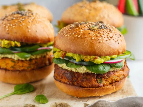 Vegan Sweet Potato Burger with Chickpeas & Spinach